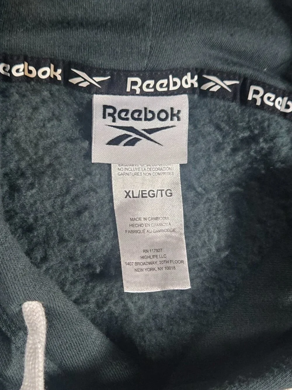 Reebok Pullover Hoodie Dark Teal Green Embroidered Logo Sweatshirt Size XL